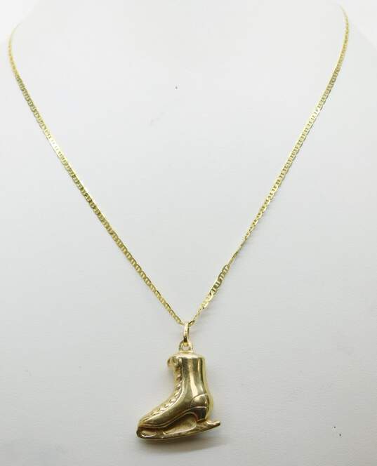 14K Gold Puffed Ice Skate Pendant Anchor Chain Necklace 5.5g image number 2