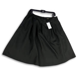 NWT Womens Black Pleated Back Zip Regular Fit Short A-Line Skirt Size 14