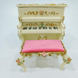 Vintage Spielwaren Szalasi Rococo Dollhouse Music Box Piano W/ Pink Velvet Stool