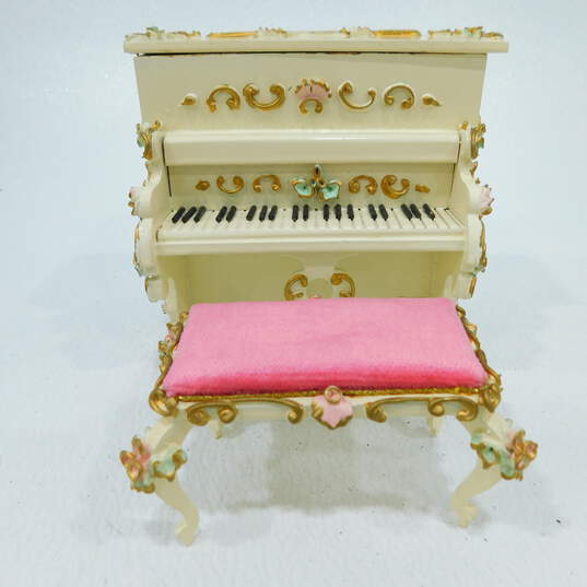 Vintage Spielwaren Szalasi Rococo Dollhouse Music Box Piano W/ Pink Velvet Stool image number 1