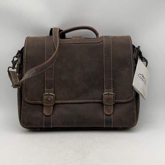 NWT Canyon Mens Brown Leather Crossbody Strap Workwear Satchel Messenger Bag image number 2