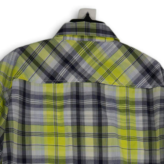 NWT Mens Blue Yellow Plaid Spread Collar Flap Pocket Button-Up Shirt Sz L image number 4