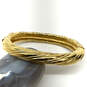 Designer Swarovski Gold-Tone Oval Swirl Rhinestone Hinged Bangle Bracelet image number 2
