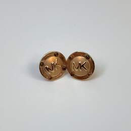 Designer Michael Kors Gold-Tone MK Logo Button Fashionable Stud Earrings alternative image