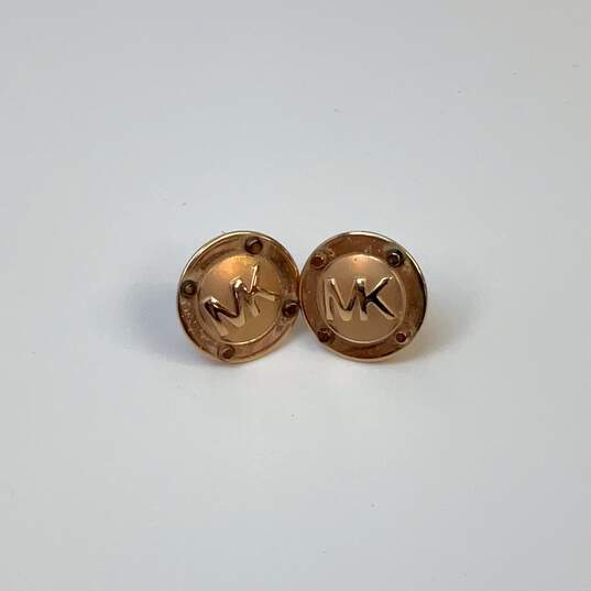 Designer Michael Kors Gold-Tone MK Logo Button Fashionable Stud Earrings image number 2
