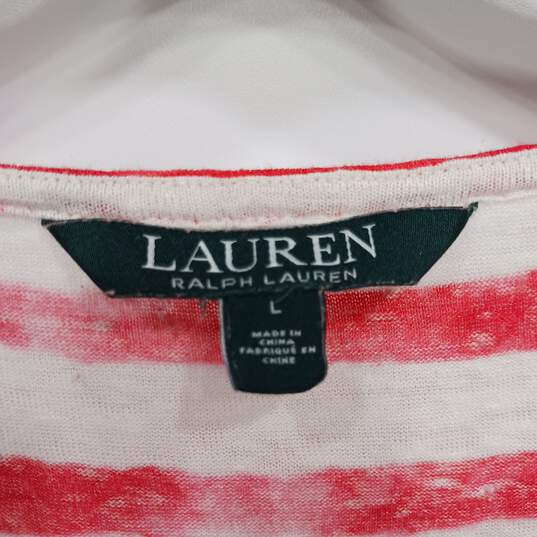 Lauren Ralph Lauren Red Striped T-Shirt Women's Size L image number 4