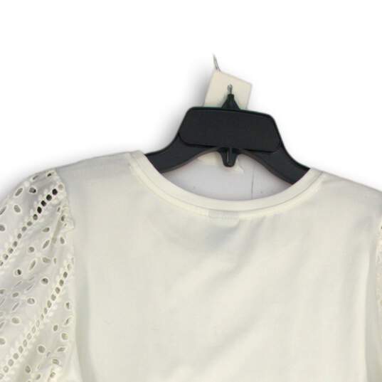 Chico's Womens White Eyelet 3/4 Sleeve Round Neck Pullover Blouse Top Size M image number 4