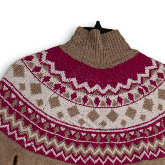 Womens Tan Pink Fair Isle Long Sleeve Mock Neck Pullover Sweater Size Small image number 4
