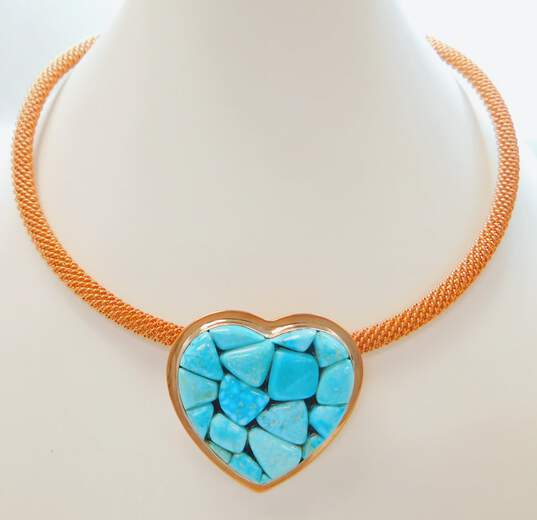 Copper Jay King Desert Rose Trading Turquoise Cluster Heart Pendant Necklace image number 1