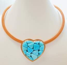 Copper Jay King Desert Rose Trading Turquoise Cluster Heart Pendant Necklace