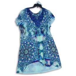 NWT APT. 9 Womens Multicolor Batik Print V-Neck Short Sleeve Shift Dress Size 3X