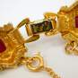 Vintage ART Arthur Pepper Goldtone Faceted Red Glass Etruscan Style Panels Linked Bracelet 38.3g image number 3