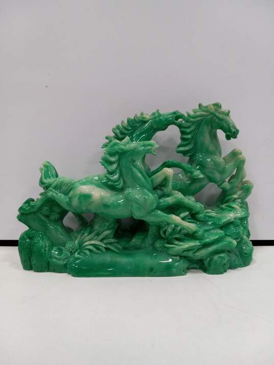 Feng Shui Lucky Green Running Horses Resin Sculpture image number 1