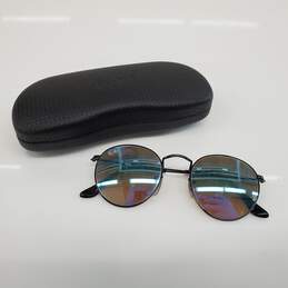 Ray-Ban RB3447 Round Metal Black Frame Flash Lens Sunglasses