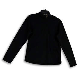 Womens Black Long Sleeve 1/4 Zip Modern Pullover Hoodie Size Large