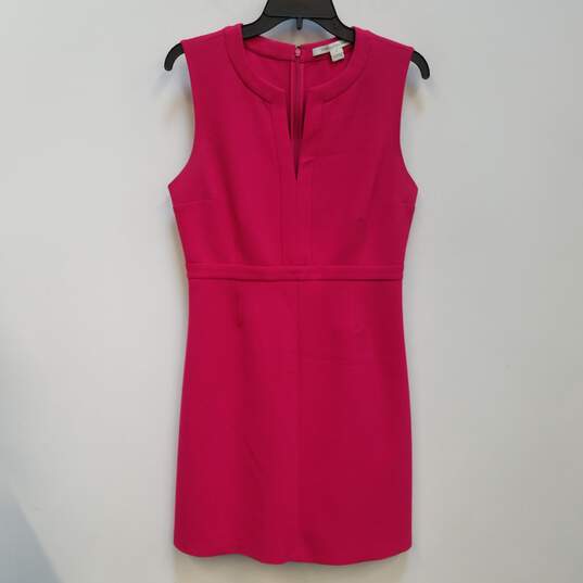 Womens Pink Sleeveless Split Neck Back Zip Short Sheath Dress Size 8 image number 1