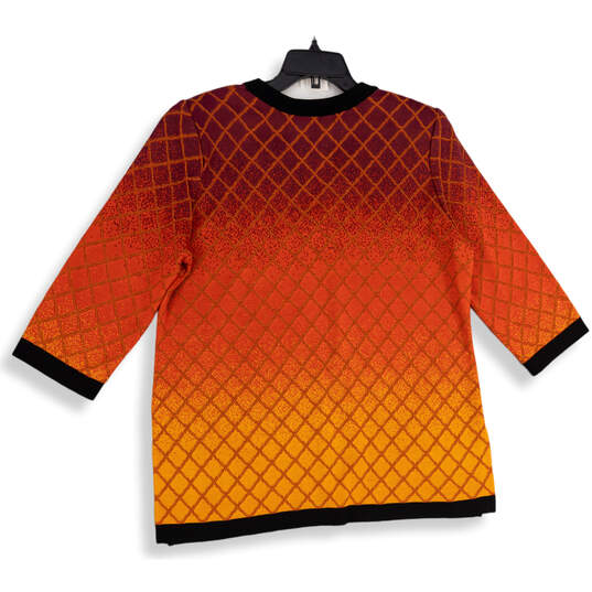 Womens Multicolor Geometric 3/4 Sleeve Side Slit Cardigan Sweater Size XL image number 3