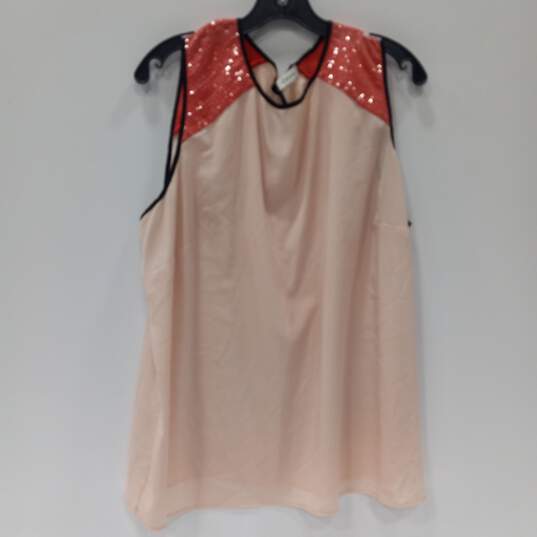 Calvin Klein Women's Pink Sequin Strap Tank Top Blouse Size 2X image number 1