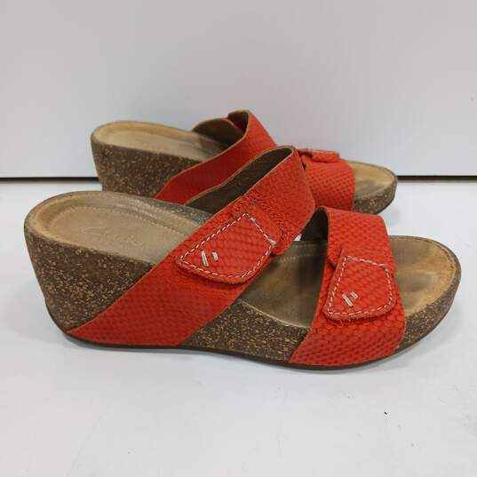 Women's Clarks Orange Wedge Sandals Size 6 image number 3
