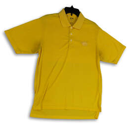 Mens Yellow Collared Button Front Short Sleeve Casual Polo Shirt Size M