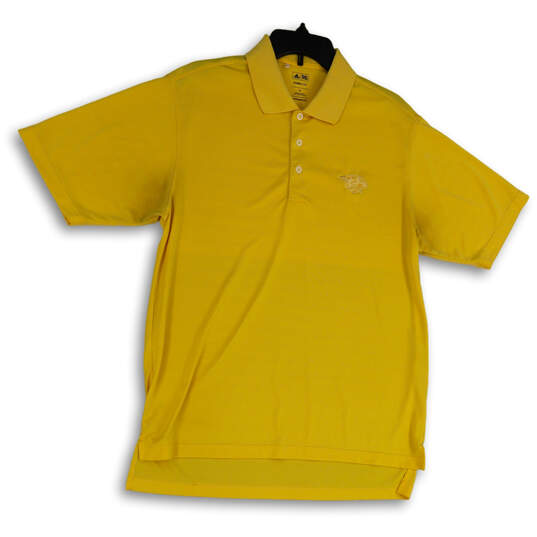 Mens Yellow Collared Button Front Short Sleeve Casual Polo Shirt Size M image number 1