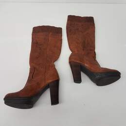 Frye Women Boots Size 9.5 Mimi Scrunch Cognac Leather Knee-High Pull Up Heel 5.5 alternative image