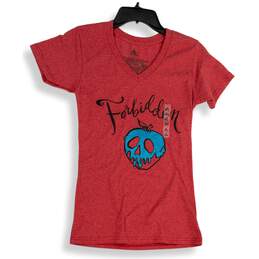 NWT Disney Store Womens Red Forbidden V-Neck Short Sleeve Pullover T-Shirt Sz XS