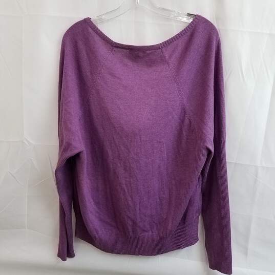 EILEEN FISHER Woman Cardigan S Organic Cotton Knit Cowl Neck Button Front Purple Size 1X image number 2