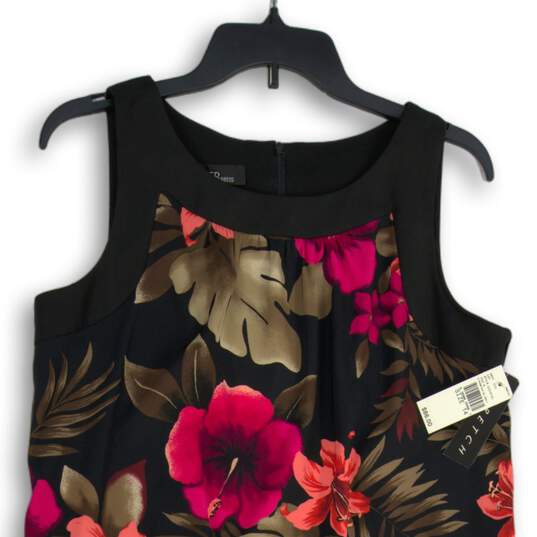 NWT Womens Black Floral Round Neck Sleeveless Back Zip Sheath Dress Size 14 image number 3