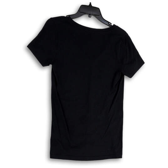 Womens Black V-Neck Short Sleeve Stretch Pullover T-Shirt Size Small image number 2
