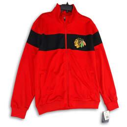 NWT Mens Red Black Chicago Blackhawks Long Sleeve Full-Zip Jacket Size XL