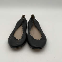 Womens Black Leather Scalloped Round Toe Slip-On Ballet Flats Size EUR 37