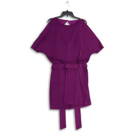 NWT Womens Purple Cold Shoulder Tie Waist Keyhole Back Shift Dress Size S