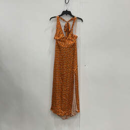 NWT Womens Orange Floral Sleeveless Side Slit Smocked Long Maxi Dress Sz 8