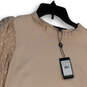 NWT Womens Beige Knitted Lace Round Neck Long Sleeve Pullover Sweater Sz S image number 3