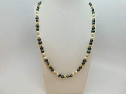 14k Yellow Gold Textured Bead Pearl Necklace 42.1g