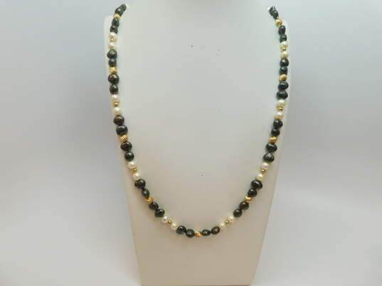 14k Yellow Gold Textured Bead Pearl Necklace 42.1g image number 1