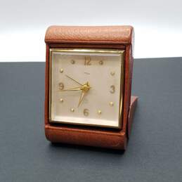 Vintage ImHof Swiss Manual Desk Clock in Pocket Leather Case alternative image