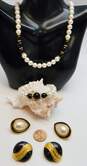 Vintage Napier Goldtone Faux Pearl & Onyx Ball Beaded Necklace Matching Bracelet & Black Enamel Rope Circle Clip & Teardrop Post Earrings 62.5g image number 5