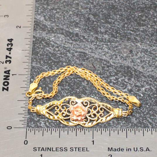 14K Yellow Gold Filigree & Rose Chain Bracelet - 3.7g image number 4