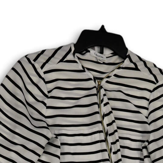 Womens White Striped Long Sleeve 3/4 Zip Tunic Blouse Top Size Large image number 3