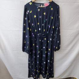 Kate Spade Navy Blue Floral Print Long Sleeve Dress Size XL