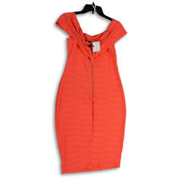 NWT Womens Orange Off-Shoulder Knee Length Back Zip Bodycon Dress Size 14 alternative image