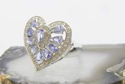 10K White Gold 0.11 CTTW Diamond & Tanzanite Heart Ring 3.8g
