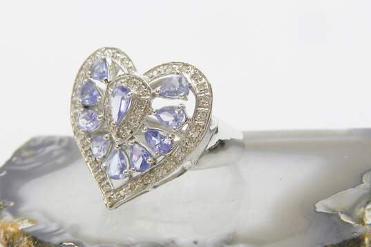 10K White Gold 0.11 CTTW Diamond & Tanzanite Heart Ring 3.8g image number 1