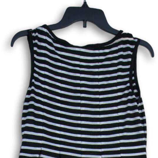 NWT Max Studio Womens Black White Striped Pleated Round Neck A-Line Dress Size M image number 4