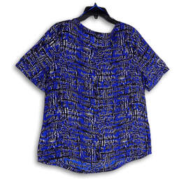 Womens Blue Abstract Round Neck Short Sleeve Pullover Blouse Top Size Large alternative image