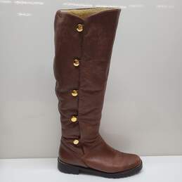Michael Kors Womens Riding Boots Brown Leather Knee High Faux Fur Lined Sz 8M alternative image