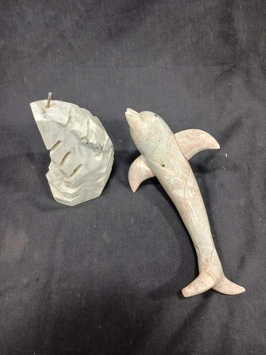Pink Marble Dolphin Statue on Stand image number 4