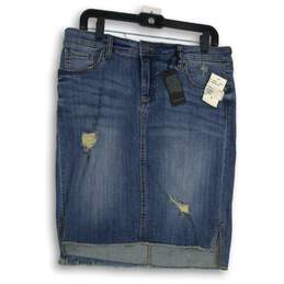 NWT KUT Womens Blue Denim Medium Wash Distressed Connie Mini Skirt Size 10